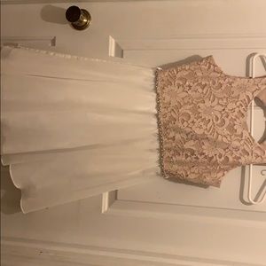 Beige and white  knee length dress